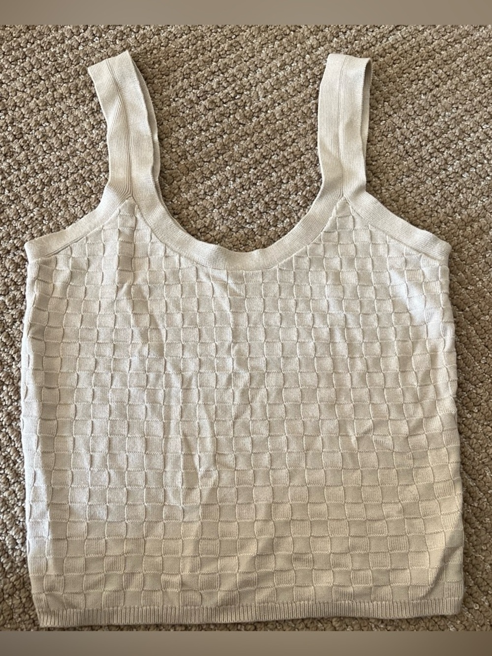A&F Beige Checker Textured Knit Tank Top